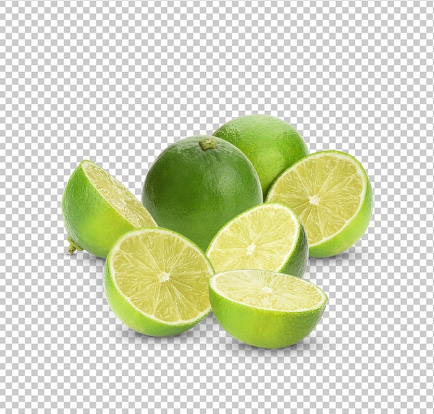 Half with slice of fresh green lime isolated on white background