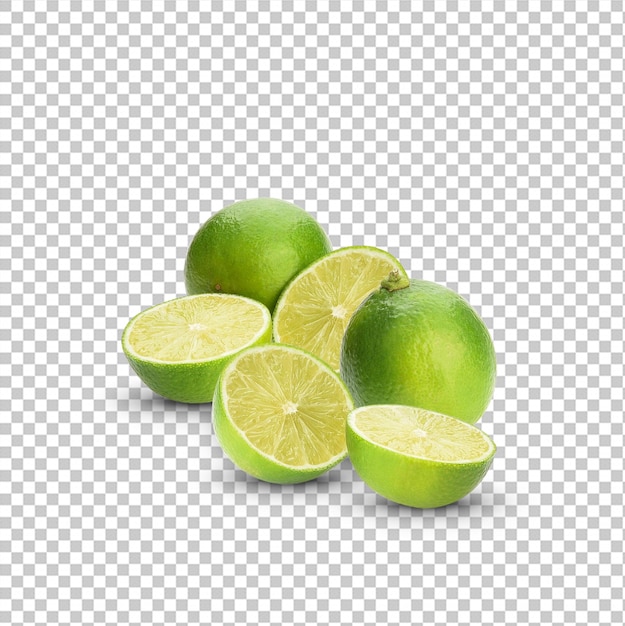 PSD 흰색 배경에 고립 된 신선한 녹색 라임 조각으로 절반