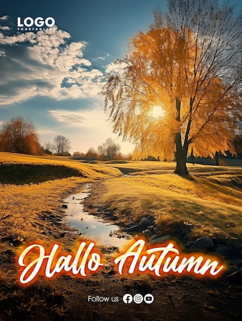 Hallo autumn social media poster design