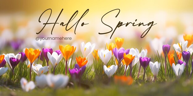 PSD hallo lente banner sjabloon met website banner met mooie lente bloemen