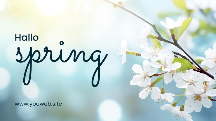 PSD hallo lente sjabloon voor spandoek met lente achtergrond blurholiday behang