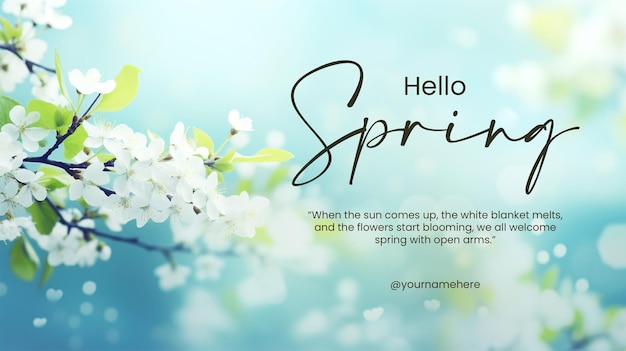 PSD hallo spring banner tamplate with spring background blurholiday wallpaper