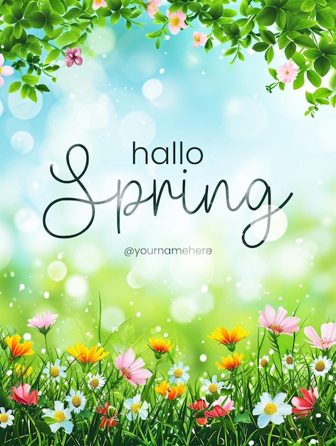 PSD hello spring poster template media social post