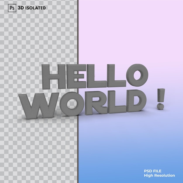 Hallo wereld belettering 3d render geïsoleerd premium