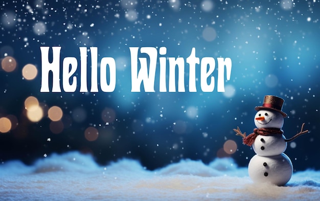 PSD hallo winter concept banner sjabloon gelukkige sneeuwman in de winter landschap achtergrond