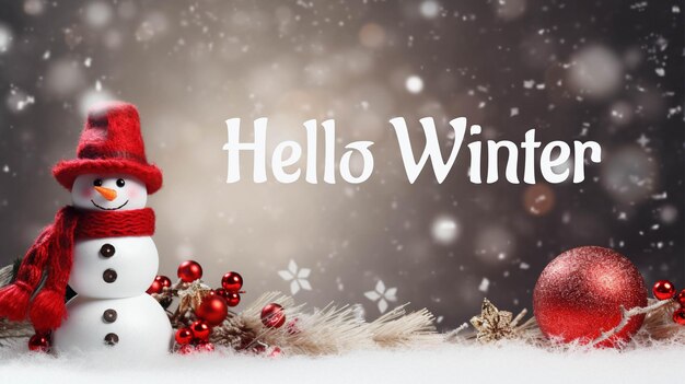 PSD hallo winter concept banner sjabloon gelukkige sneeuwman in de winter landschap achtergrond