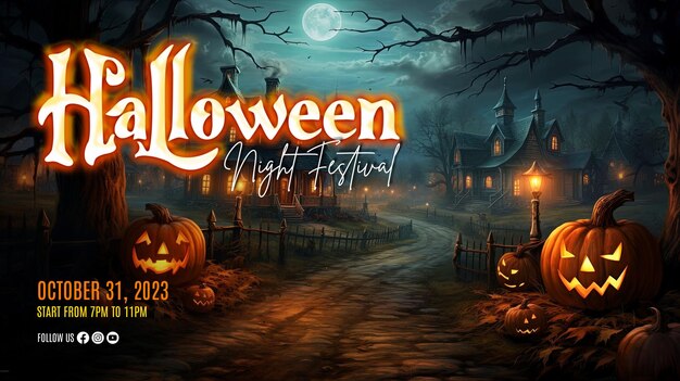 Premium PSD | Hallooween night festival banner template