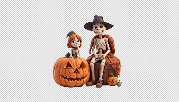 Halloween 3D Caracter With pumpkin skull scarecrow bats halloween concept image