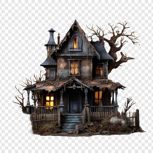 PSD halloween 3d hunted house isolated on transparent background