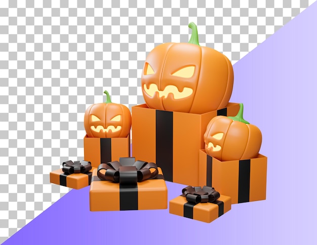 PSD ハロウィーンの 3 d アイコン。パンプキンヘッドが飛び出します。彼の顔に怖い笑顔でリアルな 3 d カボチャ。