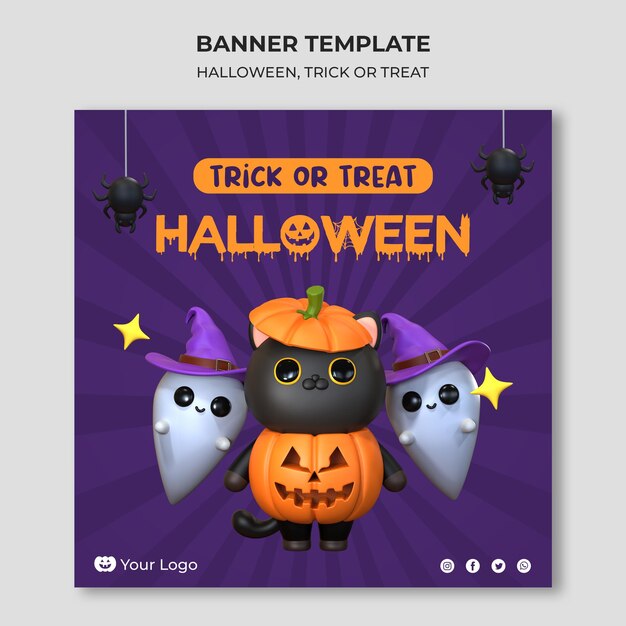 Modello di banner illustrazione rendering 3d di Halloween