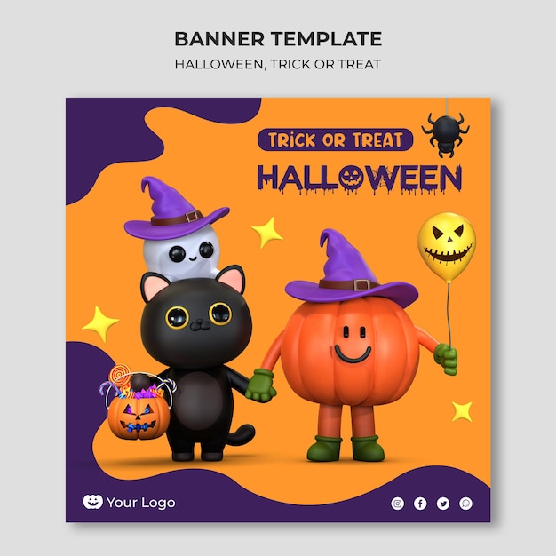 Modello di banner illustrazione rendering 3d di halloween