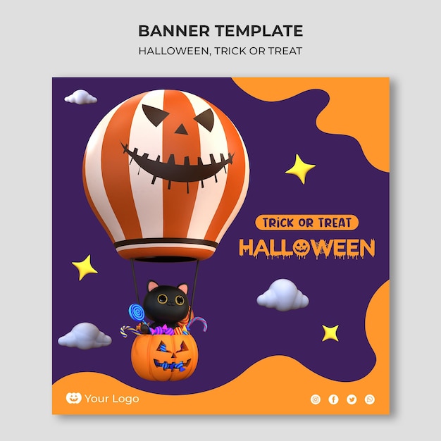 Halloween 3d render illustration banner template