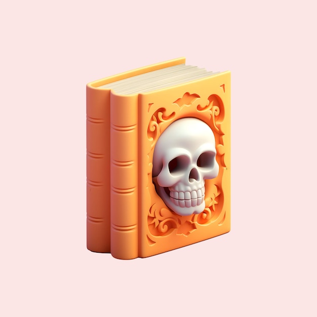 halloween 3d schedel boek icoon