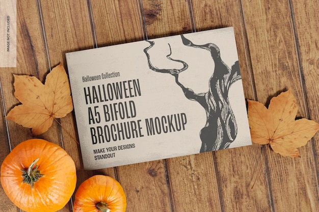 Mockup di brochure bifold a5 di halloween