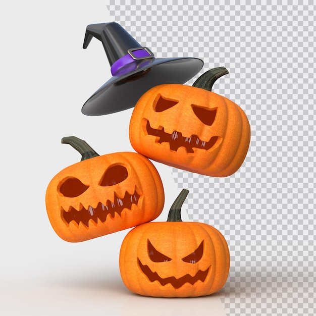 PSD halloween-achtergrondmodel met pompoenen en heksenhoed halloween-conceptmodel