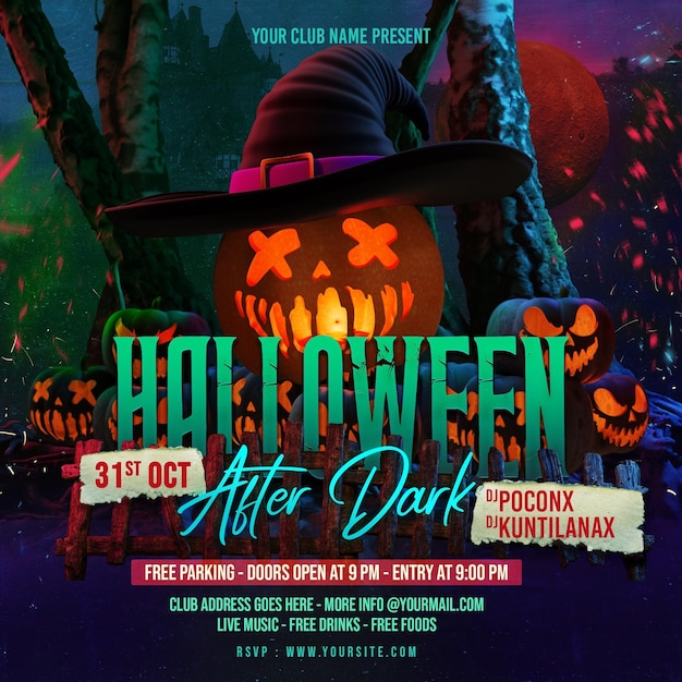 Halloween After Dark Party-sjabloon voor sociale media-berichten