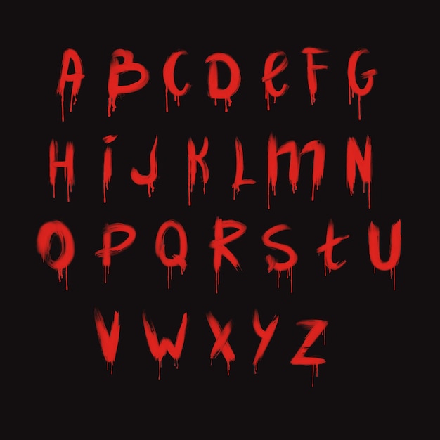 PSD halloween alphabet set of different blood splatters in the shape of letters