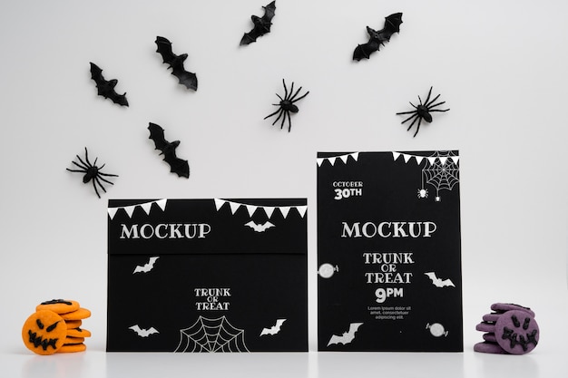 Disposizione di halloween con carte mock-up