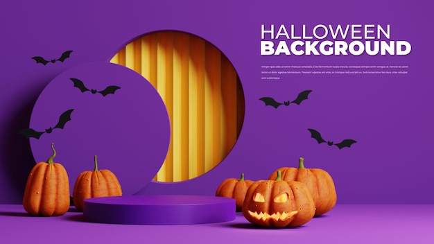 PSD halloween background with podium for product display 3d rendering
