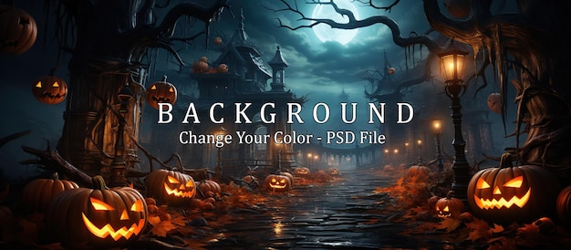 PSD halloween background with scary pumpkins