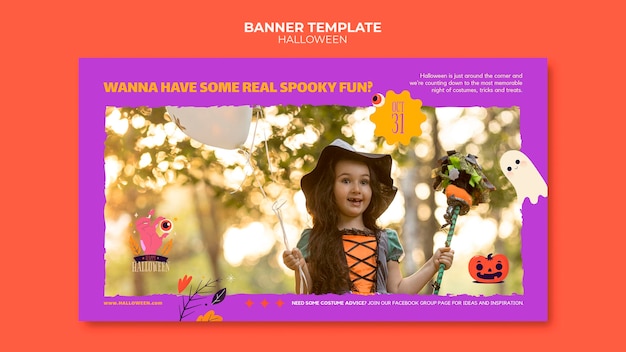 PSD halloween banner template with photo