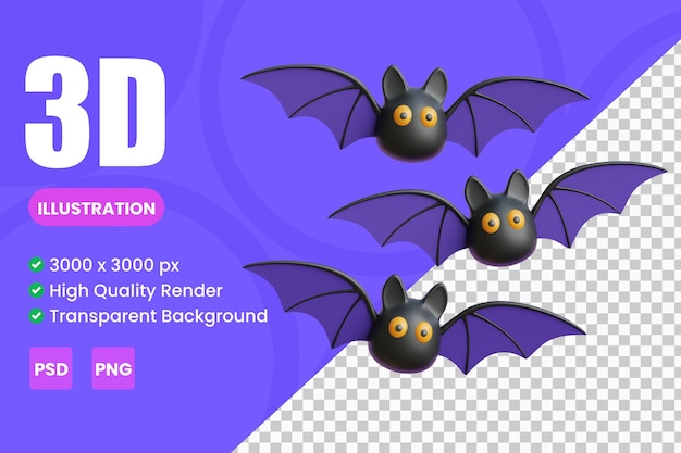 PSD illustrazioni di icone 3d del pipistrello di halloween