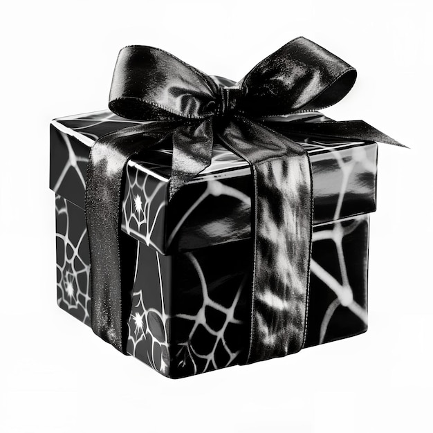 PSD halloween black giftbox with ribbons ai generated image