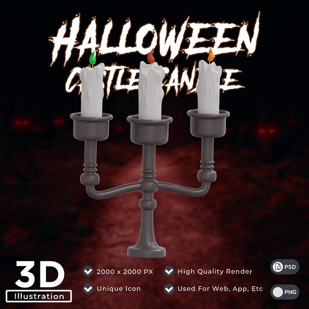 PSD icona 3d candela del castello di halloween