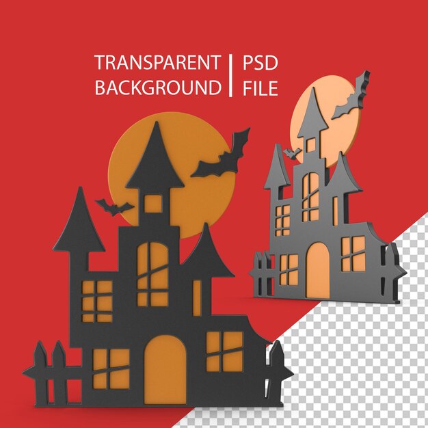 PSD castello di halloween e segno della luna png