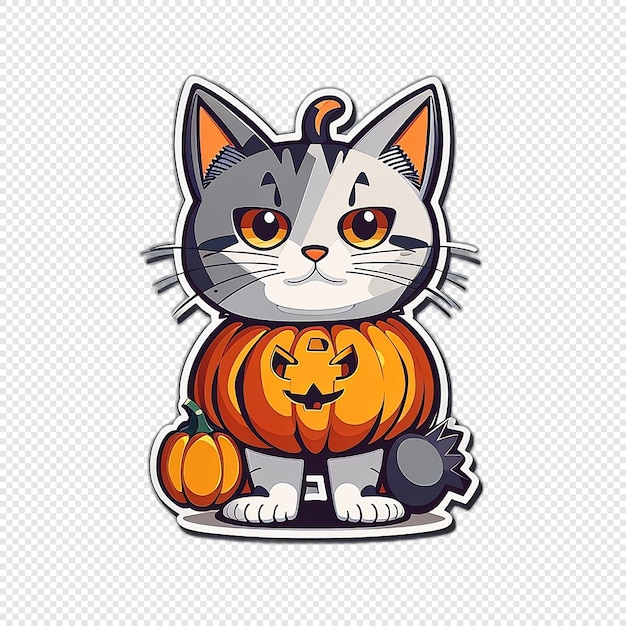 PSD halloween cat sticker pumpkin