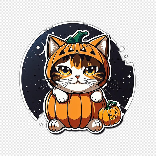 PSD ハロウィーン・キャット・スティッカー・ポンプキン