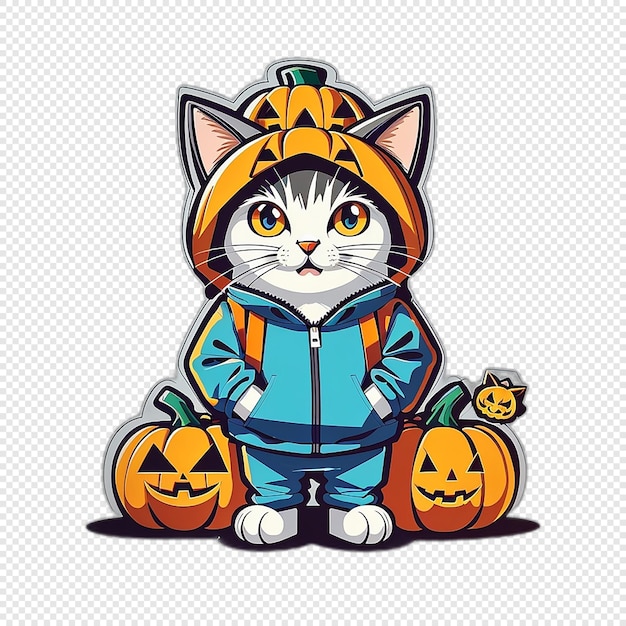 PSD ハロウィーン・キャット・スティッカー・ポンプキン