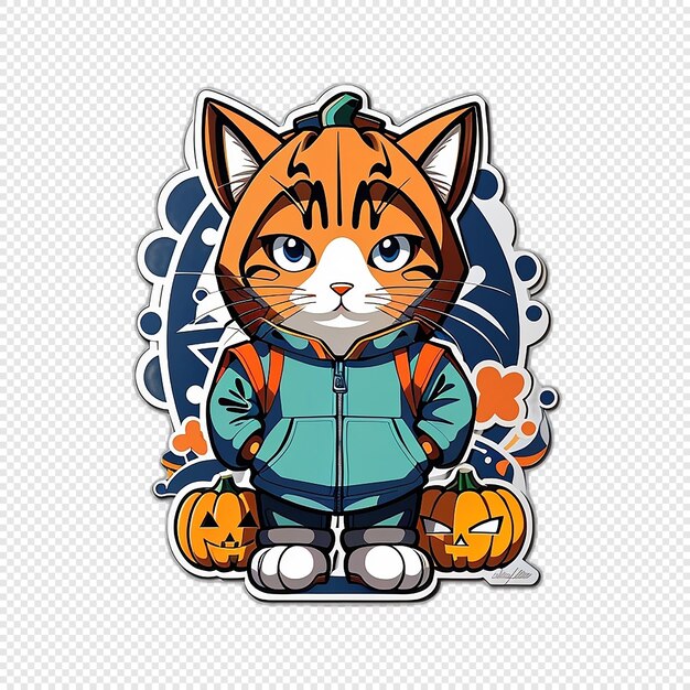 PSD halloween cat sticker pumpkin