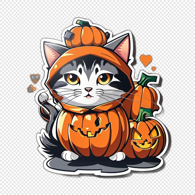 Halloween cat sticker pumpkin