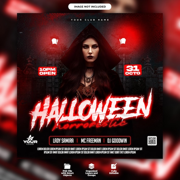 Halloween clubavondfeest flyer en sociale media postsjabloon