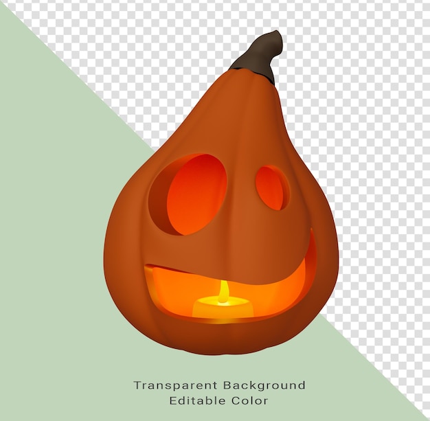 Candela di concetto di halloween che brilla all'interno della zucca illustrazione 3d del carattere della zucca di halloween