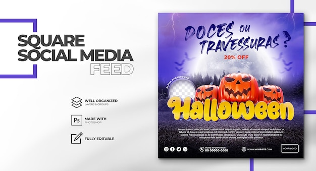 Modello di post social media concetto di Halloween elegante 3d