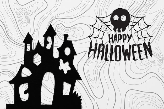 PSD concetto di halloween con silhouette di castello