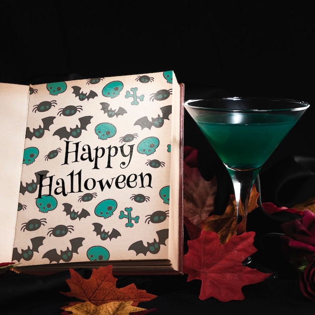 PSD concetto di halloween con il libro mock-up