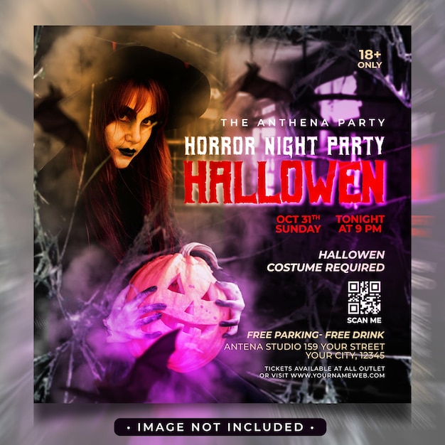 PSD halloween costume party social media post and flyer template