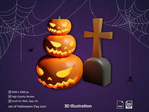 ハロウィーンの日アイコン 3 d イラスト レンダリング