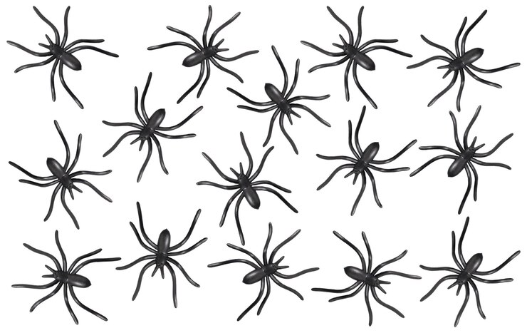 PSD halloween decorations spider background on a white background plastic spiders flat lay top view