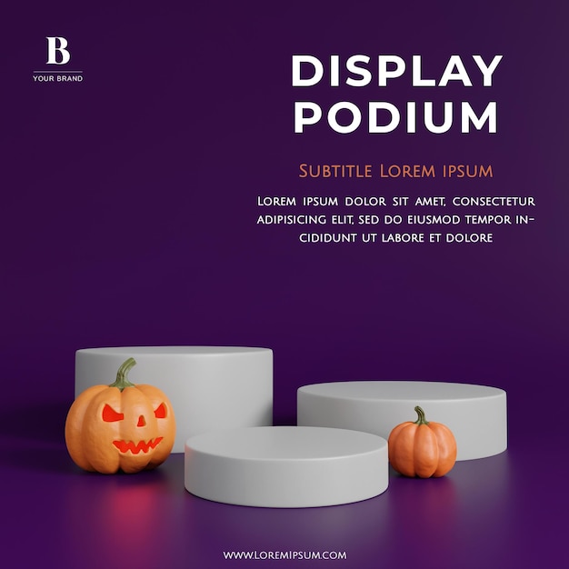 PSD halloween display podium minimal with pumpik for product backdrop 3d rendering