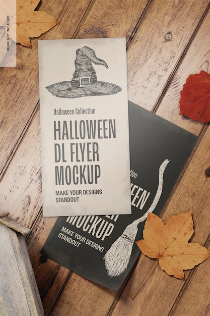 PSD halloween dl flyers mockup, top view 02