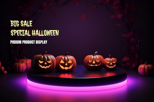 PSD halloween elegant and natural podium with stage display mockup for show product presentation