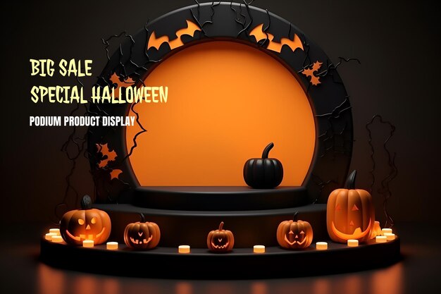 PSD halloween elegant and natural podium with stage display mockup for show product presentation