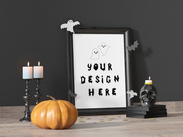 Halloween evenement decoratie frame mockup met pompoen en schedel