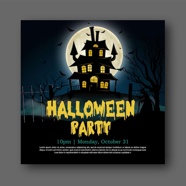 PSD-шаблон плаката и баннера в социальных сетях для продвижения мероприятия на Хэллоуин