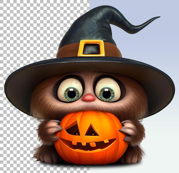 PSD halloween fluffy fantasy creature with pumpkin